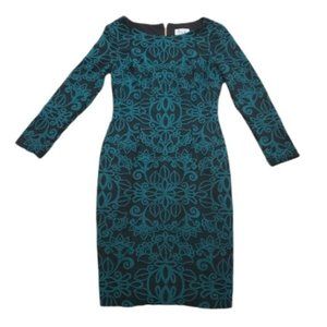 Eliza J Green Black Embroidered Wedding Guest Long Sleeve Bodycon Dress Size 4